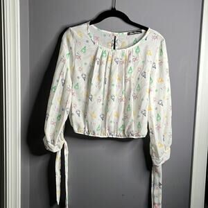 Glow Passion Cropped Blouse With Hot Air Balloon Print Size Large